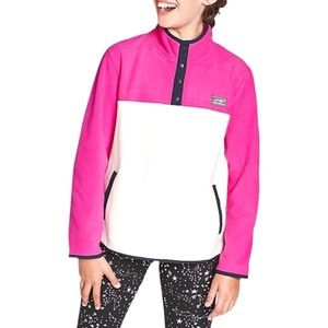 Eddie Bauer Girls Quest Fleece Jacket Pink White Colorblock Snap High Neck